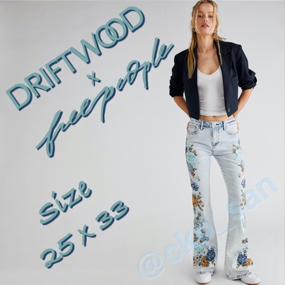 NWOT Free People x Driftwood Farrah Embroidered Flare Jeans Sz 25